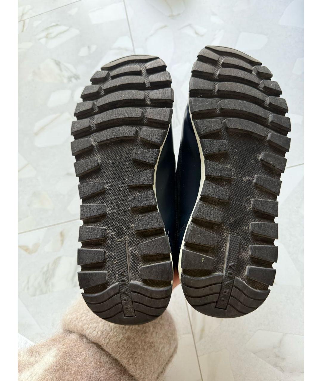 PRADA Темно-синие кожаные низкие кроссовки / кеды, фото 6