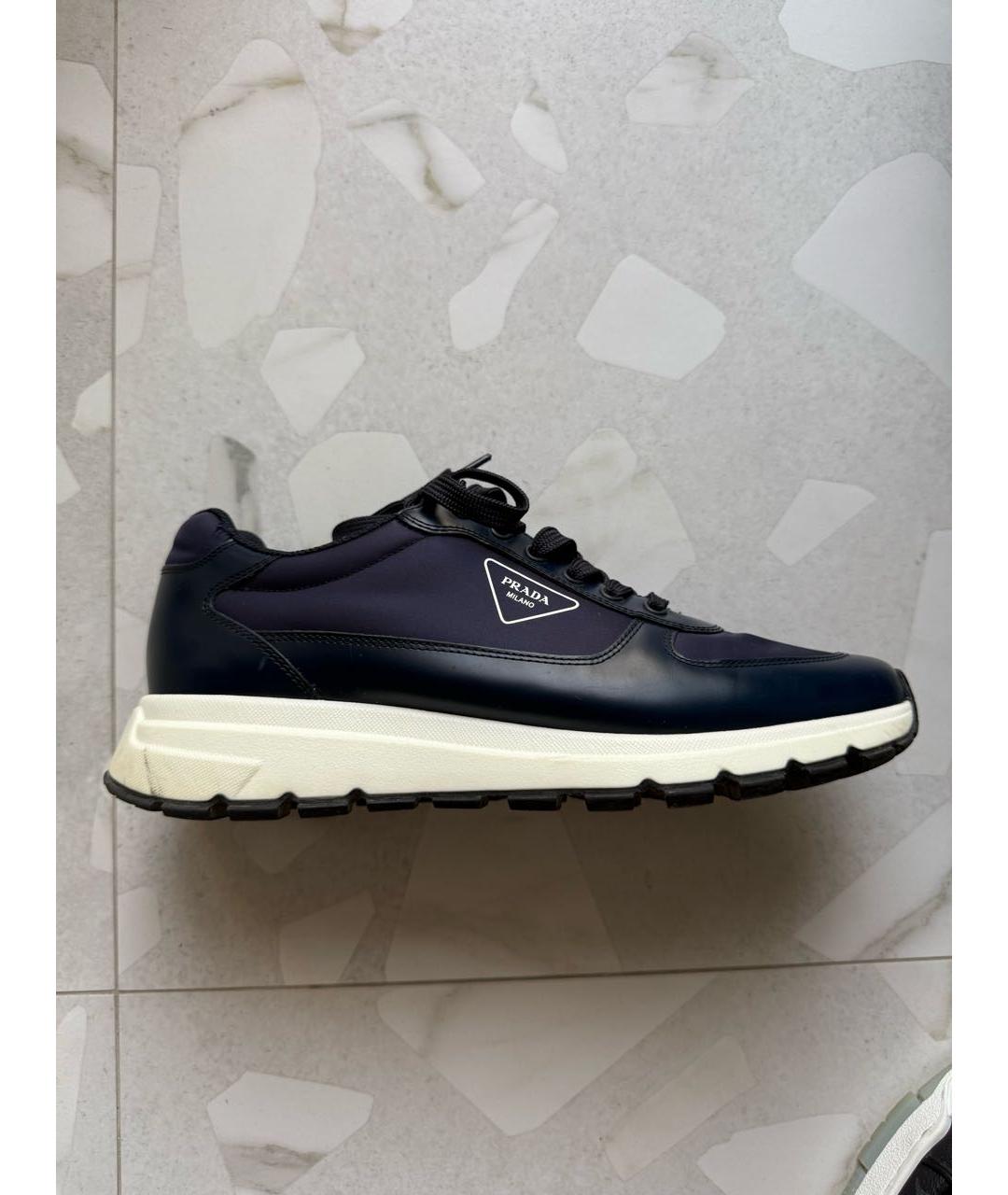 PRADA Темно-синие кожаные низкие кроссовки / кеды, фото 7