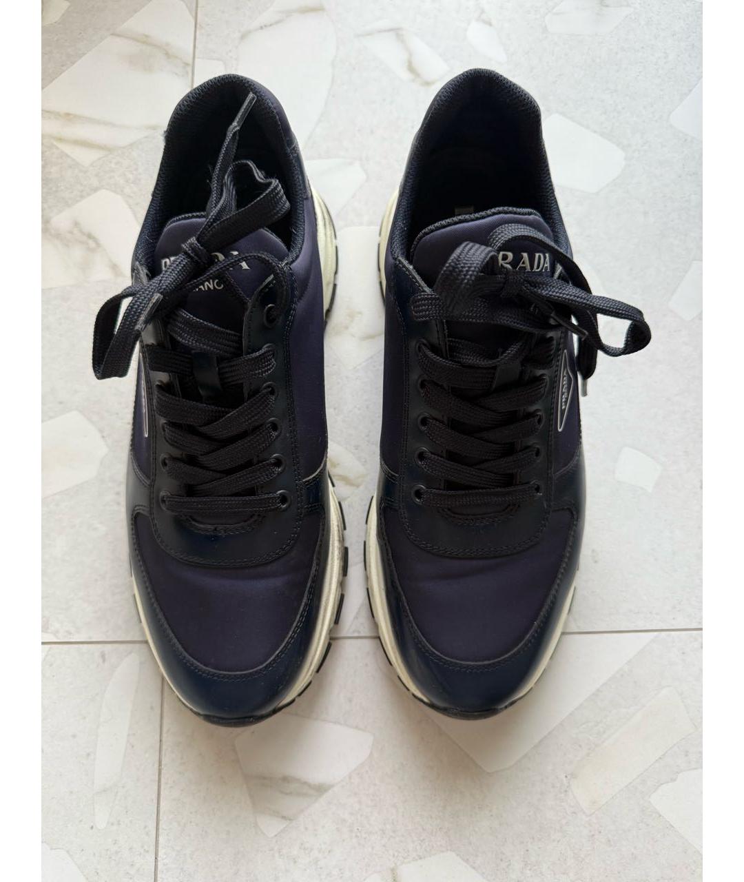 PRADA Темно-синие кожаные низкие кроссовки / кеды, фото 2