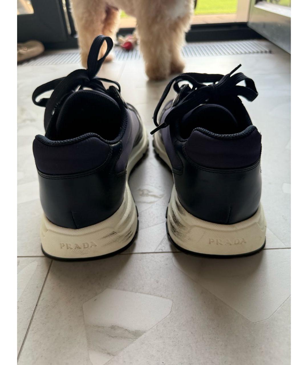 PRADA Темно-синие кожаные низкие кроссовки / кеды, фото 4