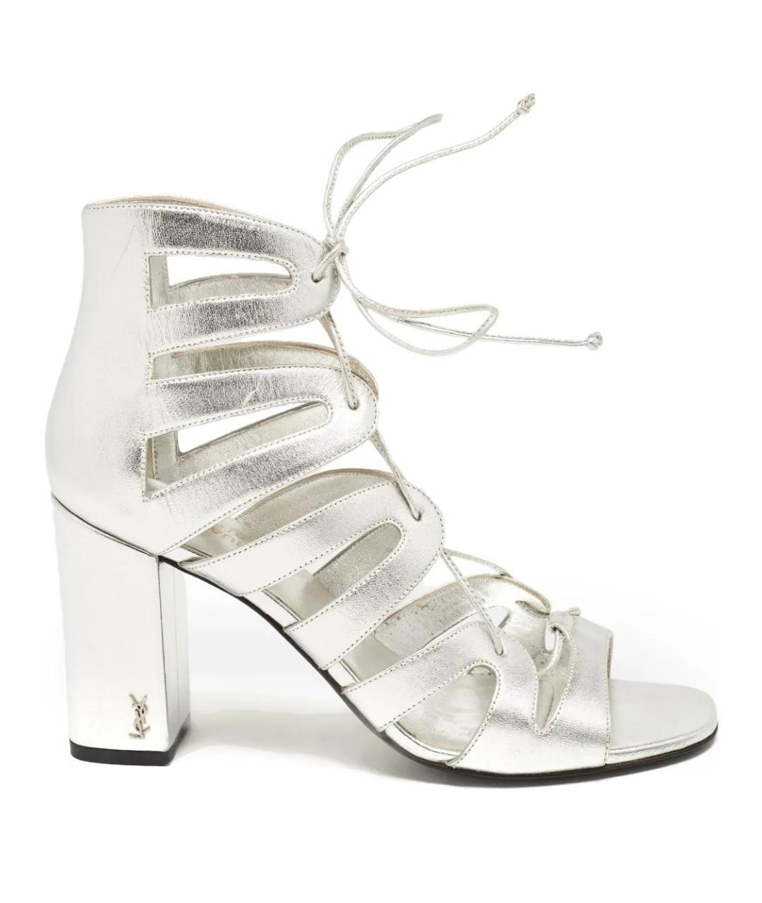 SAINT LAURENT Серебряные кожаные босоножки, фото 1