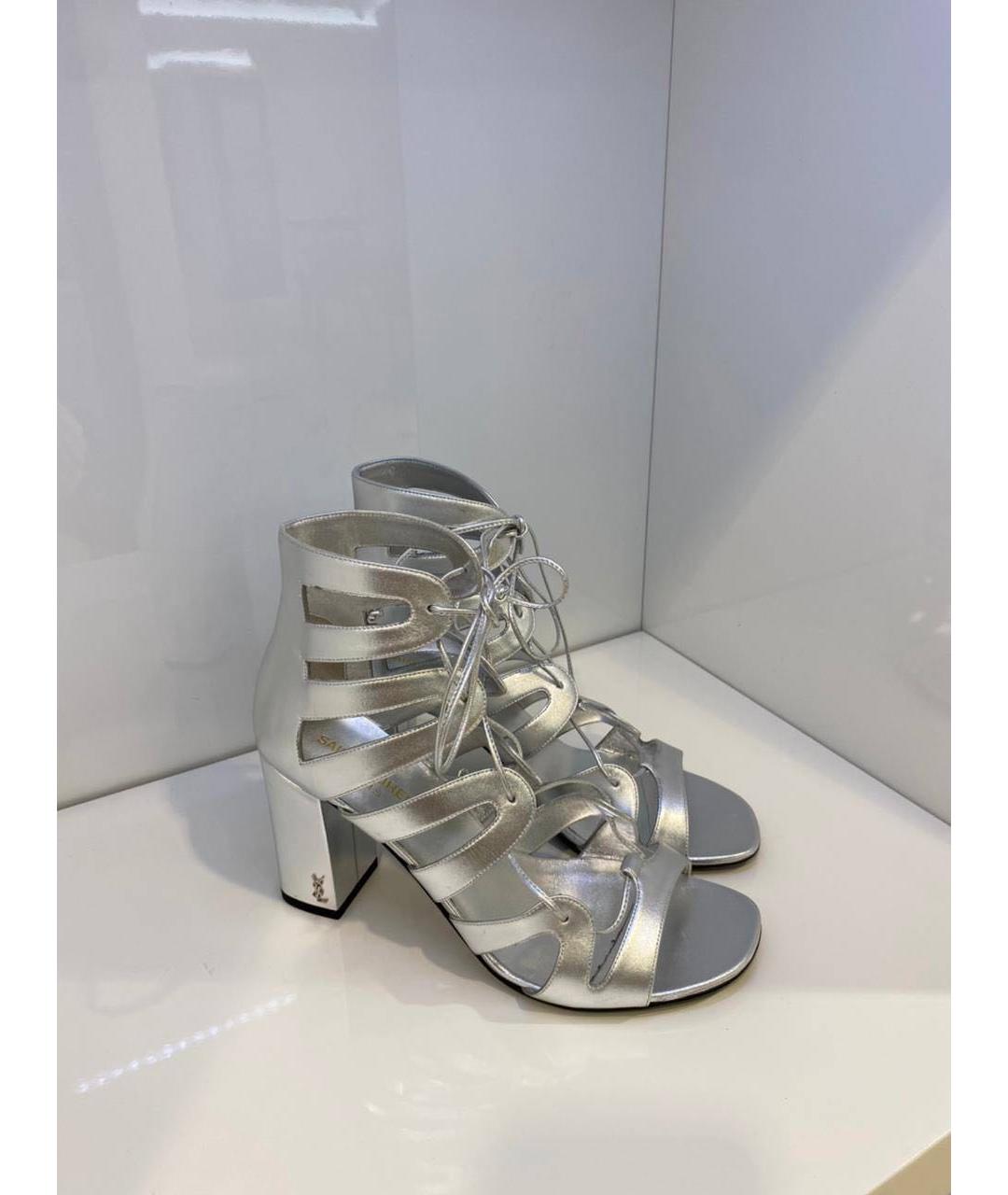 SAINT LAURENT Серебряные кожаные босоножки, фото 3