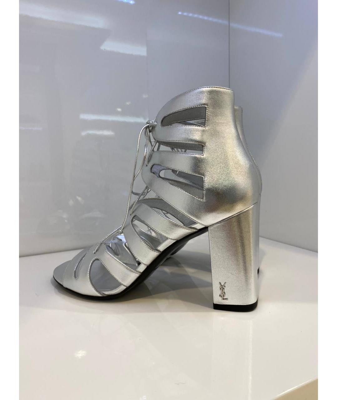 SAINT LAURENT Серебряные кожаные босоножки, фото 4