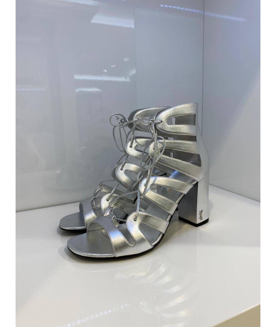 SAINT LAURENT Серебряные кожаные босоножки, фото 2