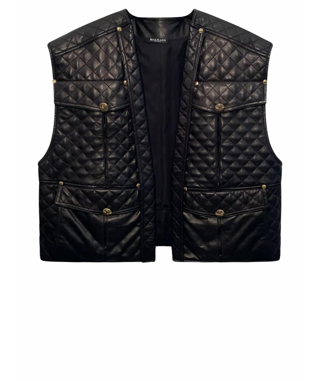 BALMAIN Черный кожаный жилет, фото 1
