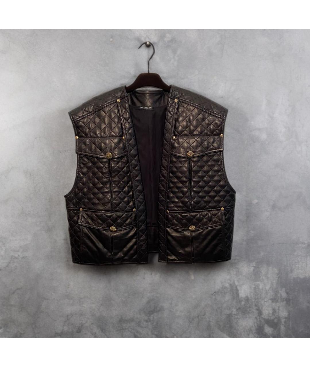 BALMAIN Черный кожаный жилет, фото 2