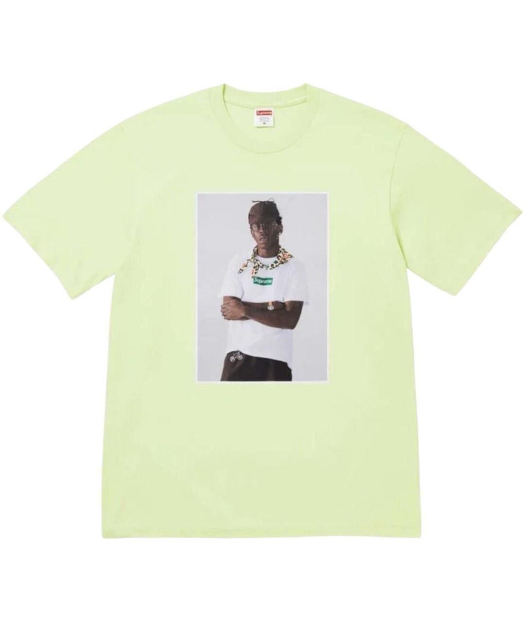 SUPREME Салатовая хлопковая футболка, фото 1
