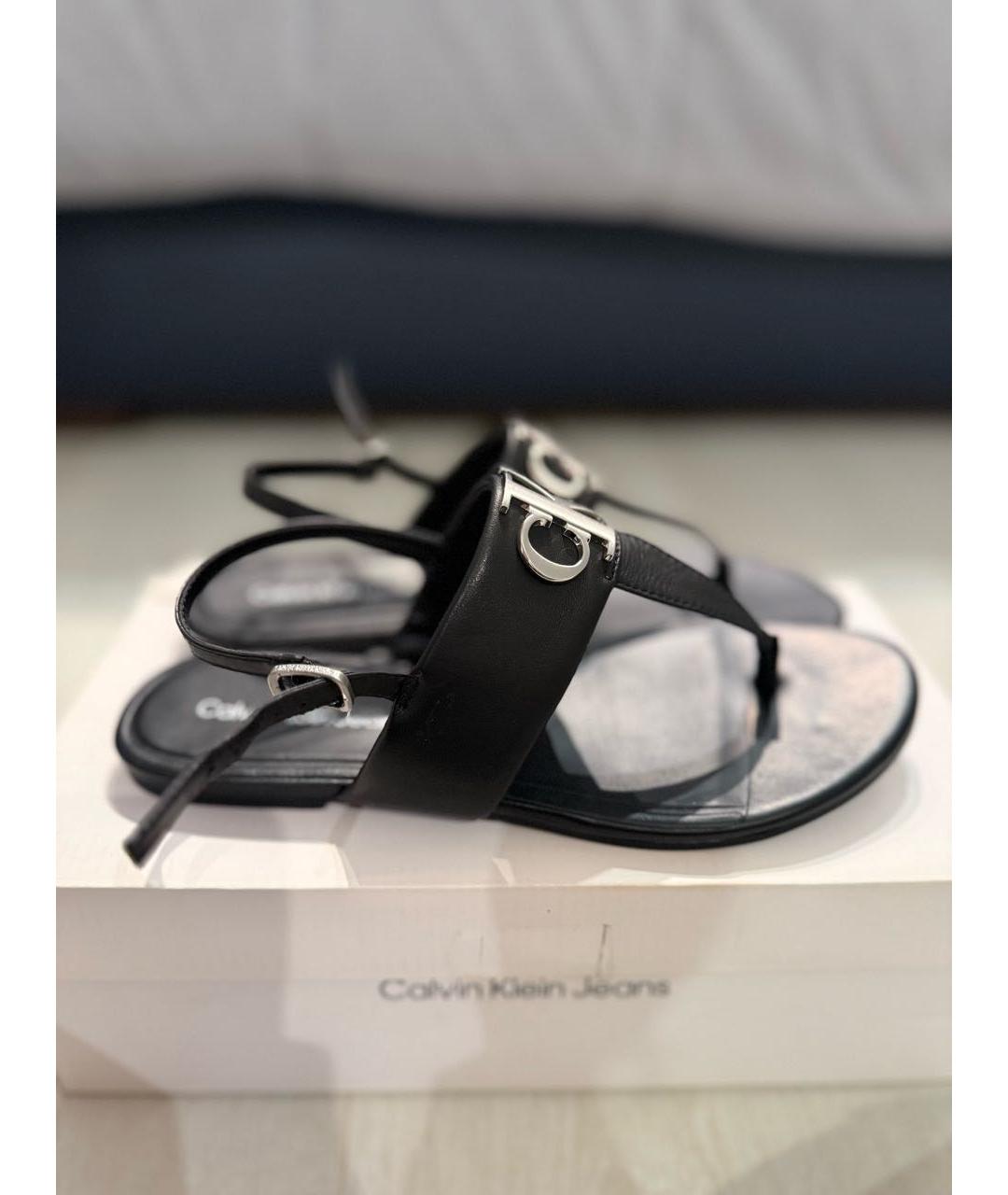 CALVIN KLEIN Черные кожаные сандалии, фото 7