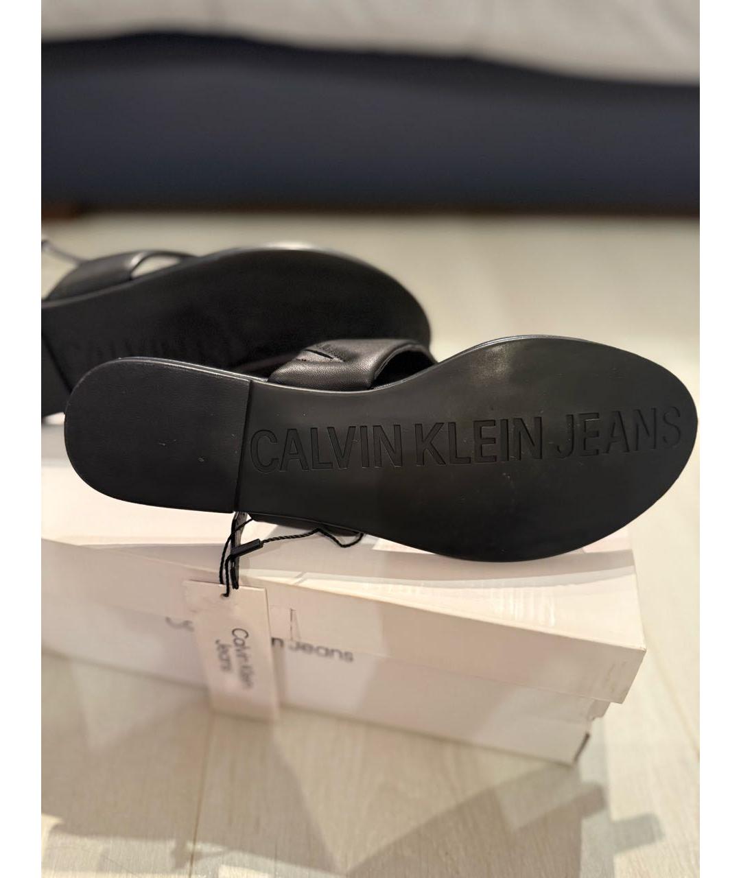 CALVIN KLEIN Черные кожаные сандалии, фото 5