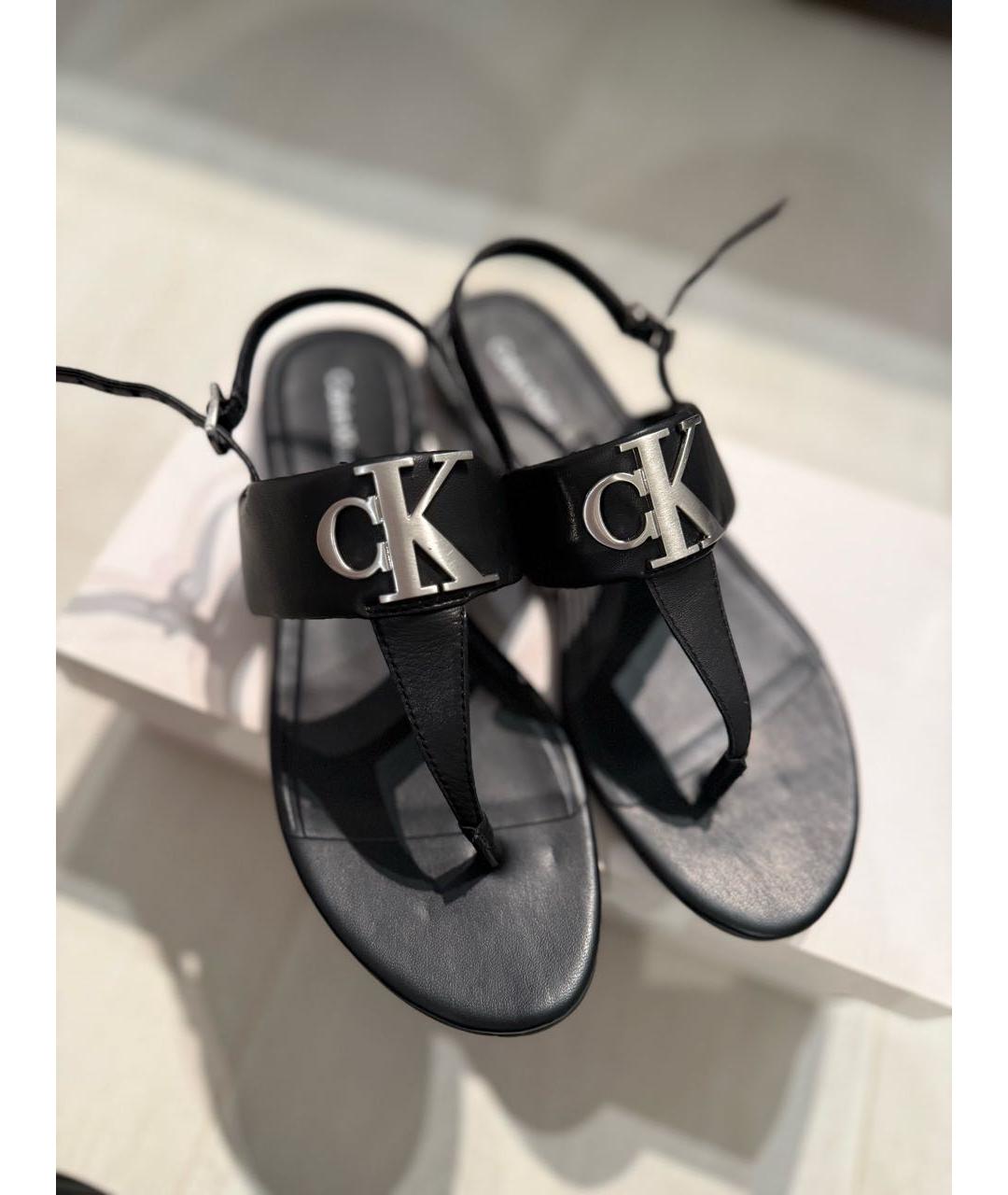 CALVIN KLEIN Черные кожаные сандалии, фото 3