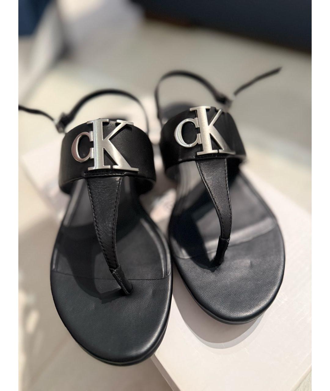 CALVIN KLEIN Черные кожаные сандалии, фото 2