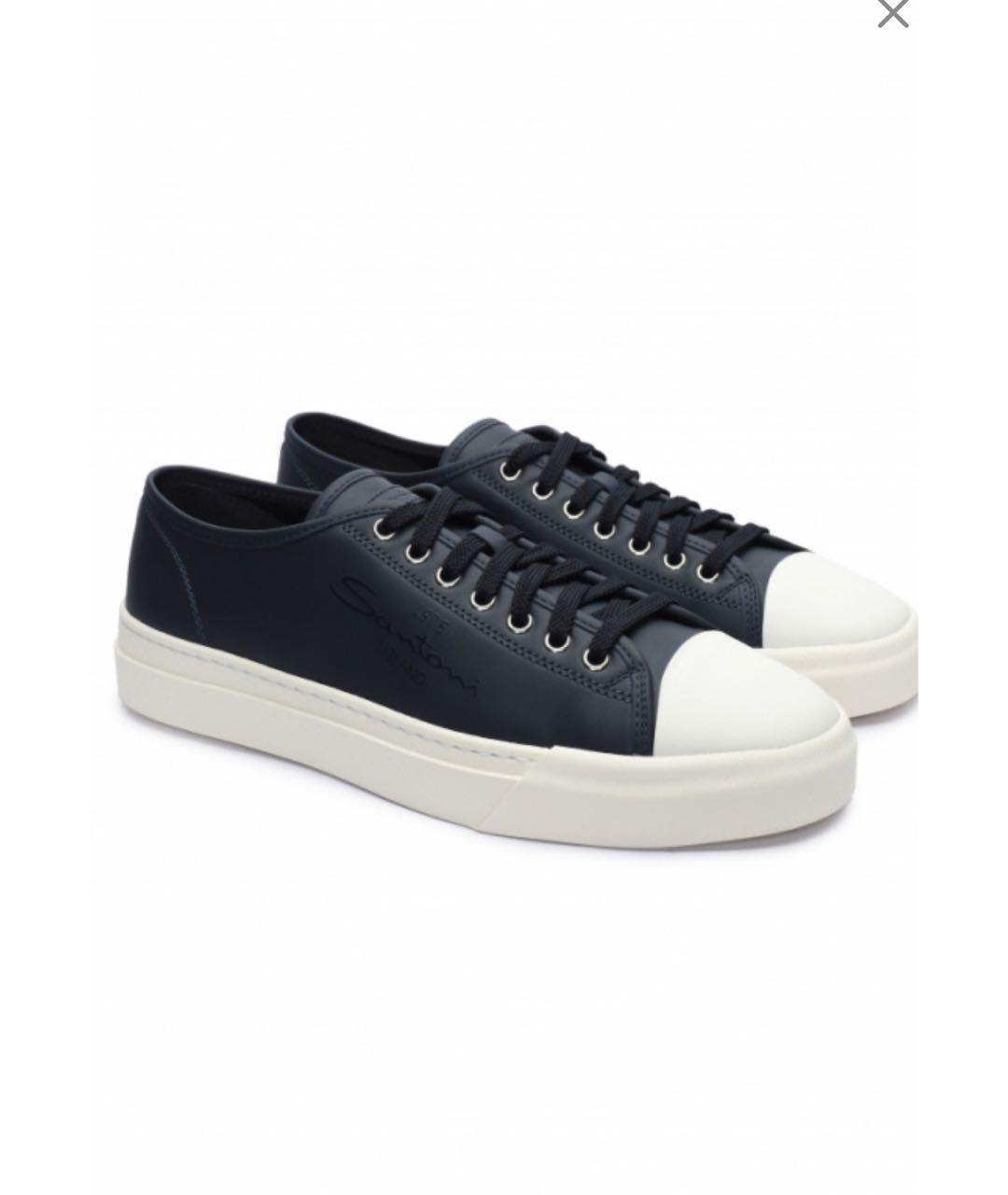 SANTONI Синие кожаные низкие кроссовки / кеды, фото 3