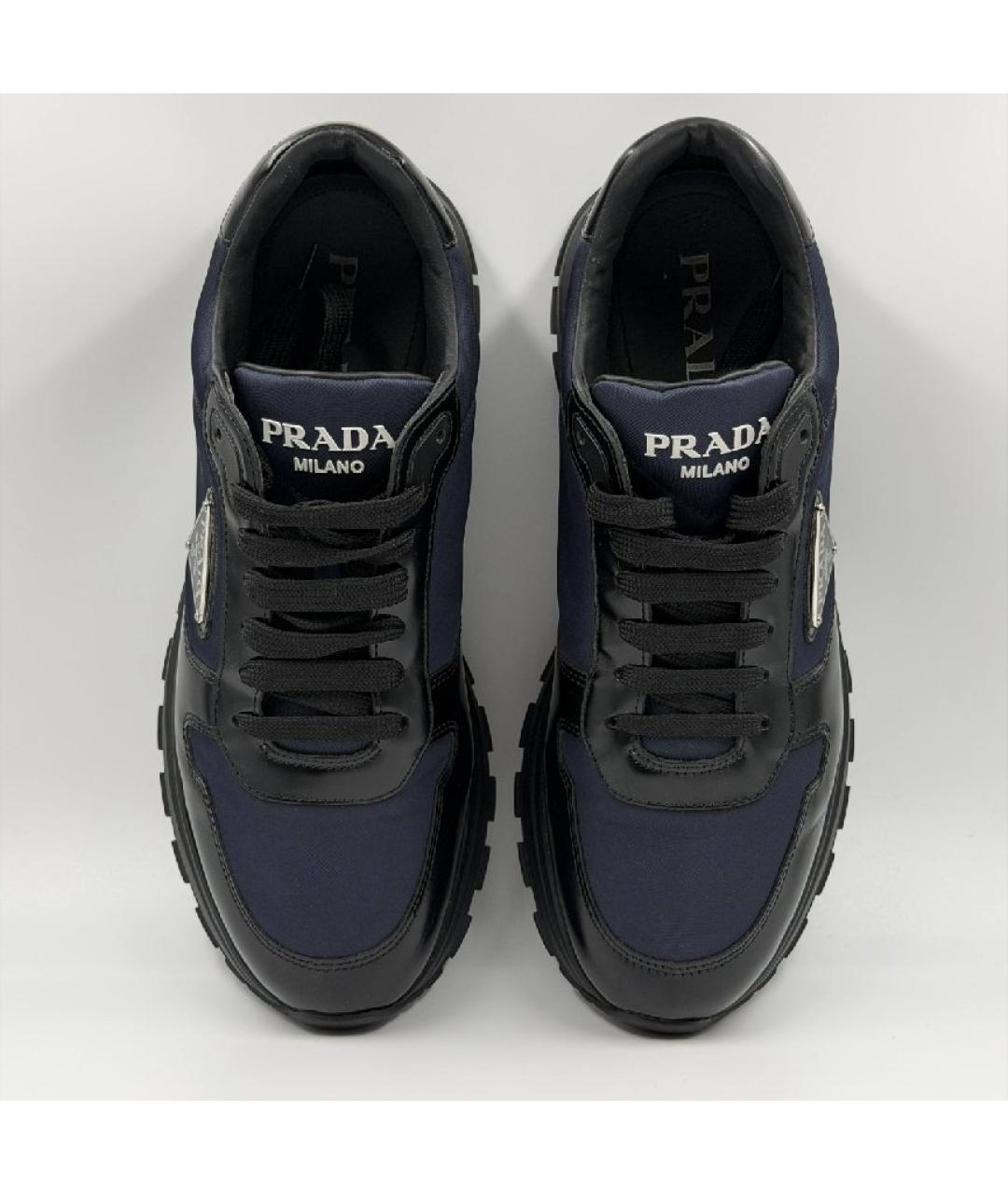 PRADA Темно-синие текстильные низкие кроссовки / кеды, фото 3