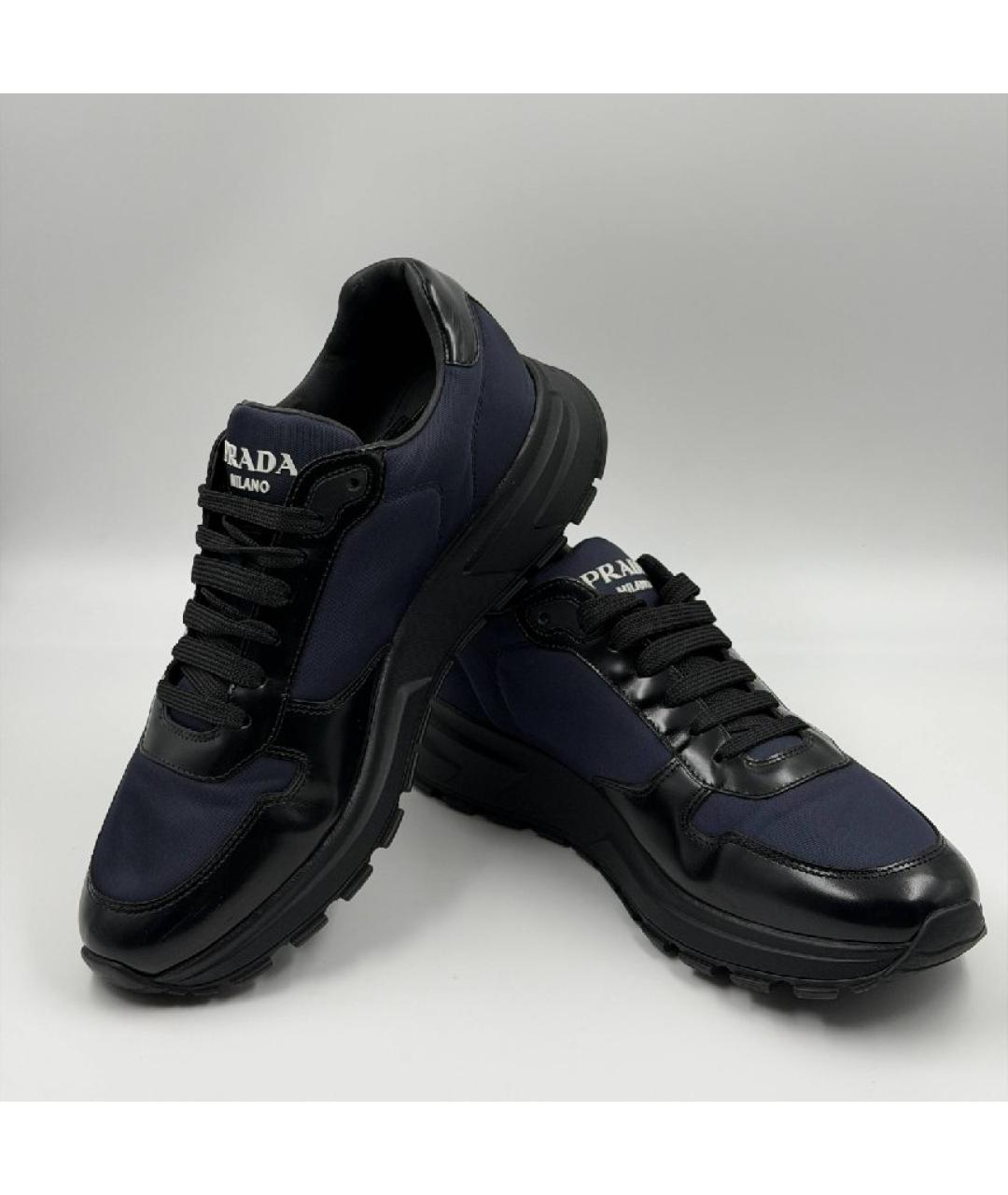 PRADA Темно-синие текстильные низкие кроссовки / кеды, фото 4