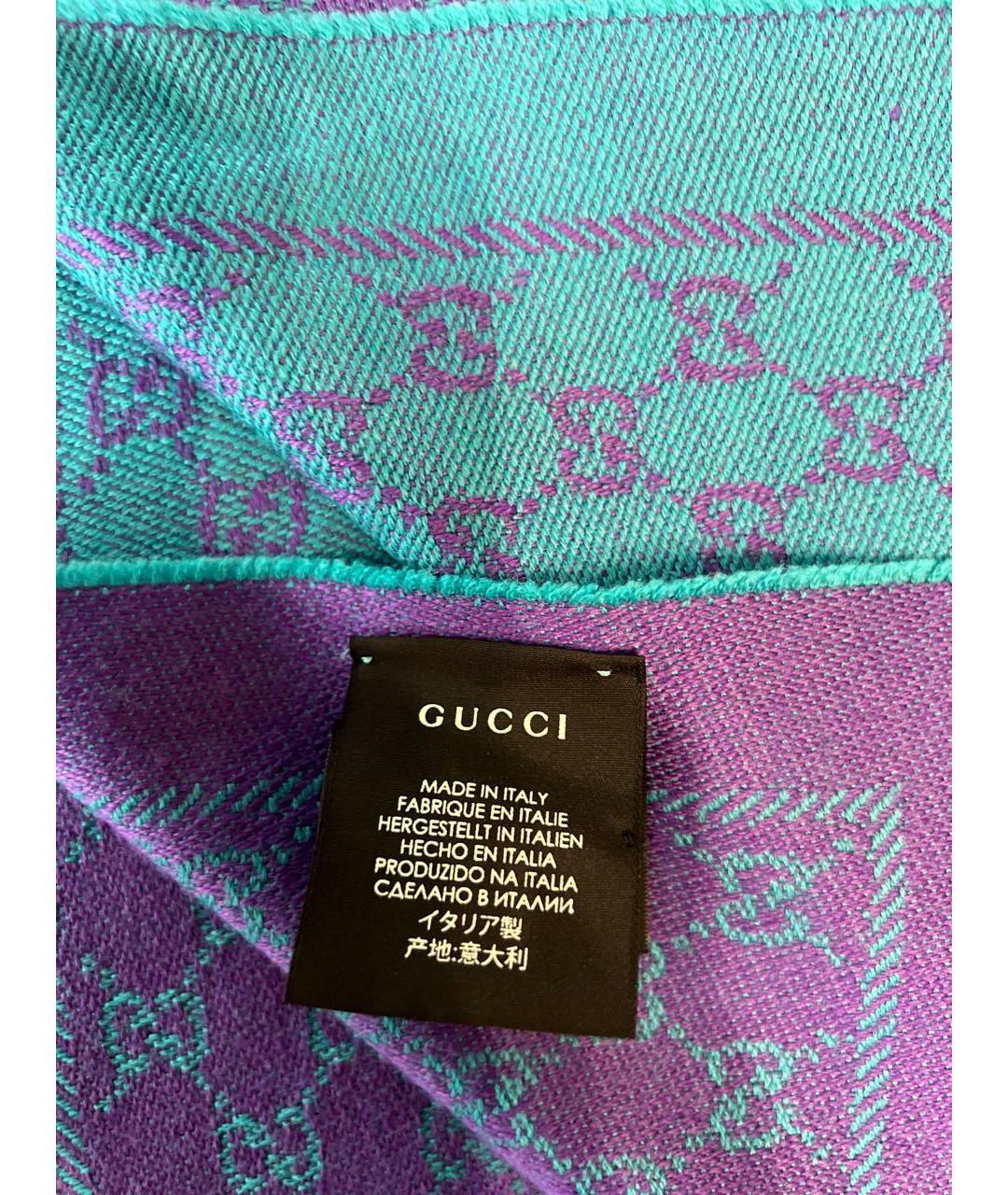 GUCCI Синий шерстяной шарф, фото 7
