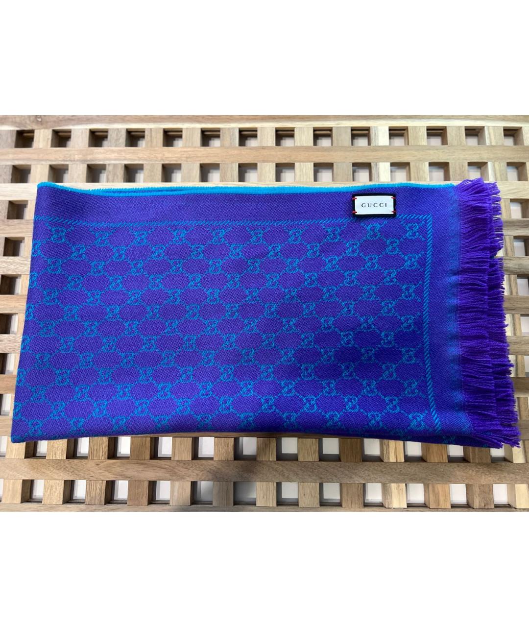 GUCCI Синий шерстяной шарф, фото 8