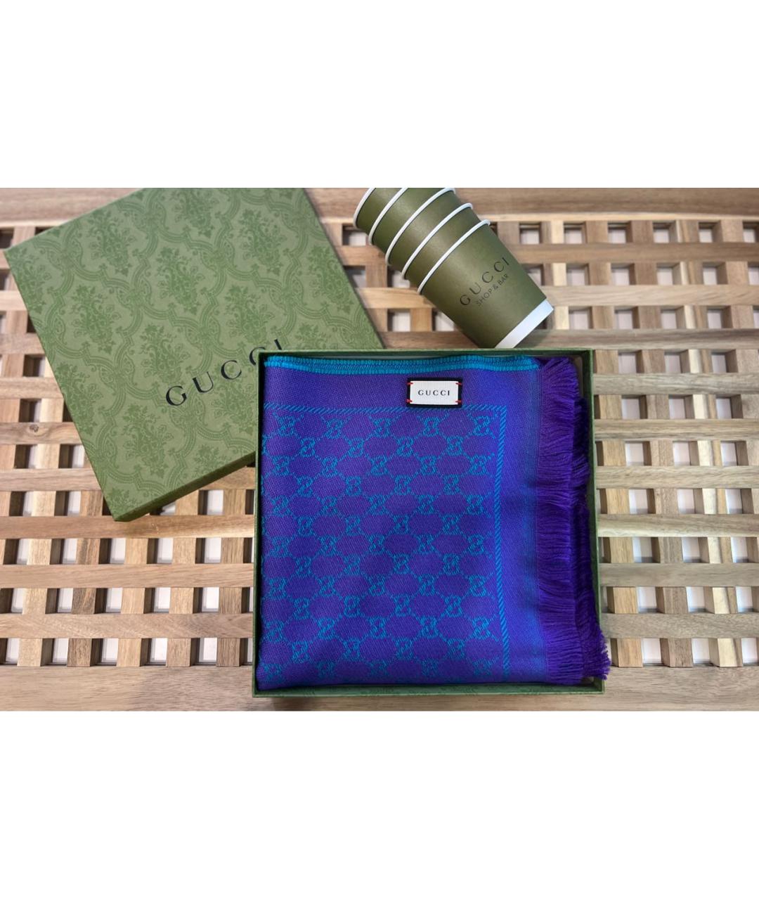 GUCCI Синий шерстяной шарф, фото 4