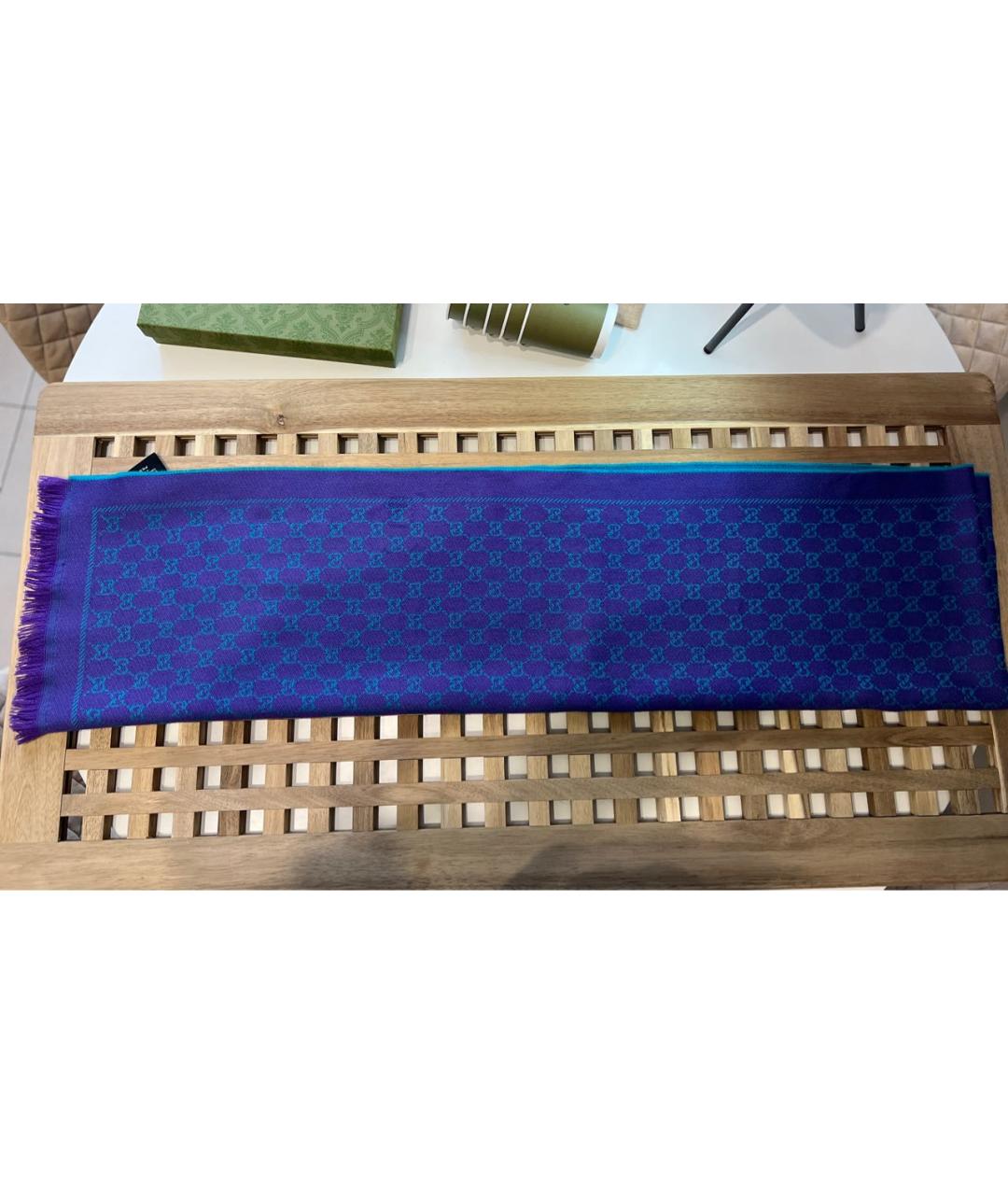 GUCCI Синий шерстяной шарф, фото 3