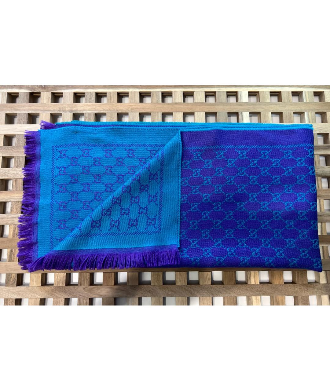 GUCCI Синий шерстяной шарф, фото 2