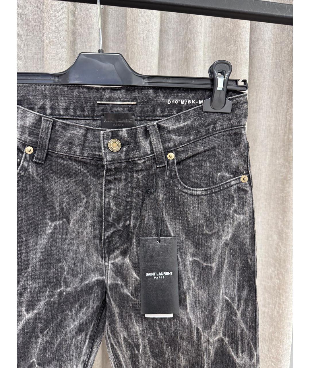 SAINT LAURENT Антрацитовые хлопковые прямые джинсы, фото 3