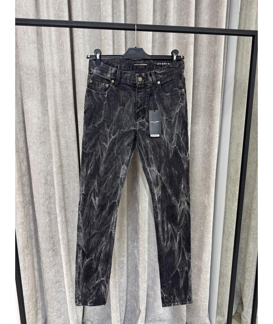 SAINT LAURENT Антрацитовые хлопковые прямые джинсы, фото 5