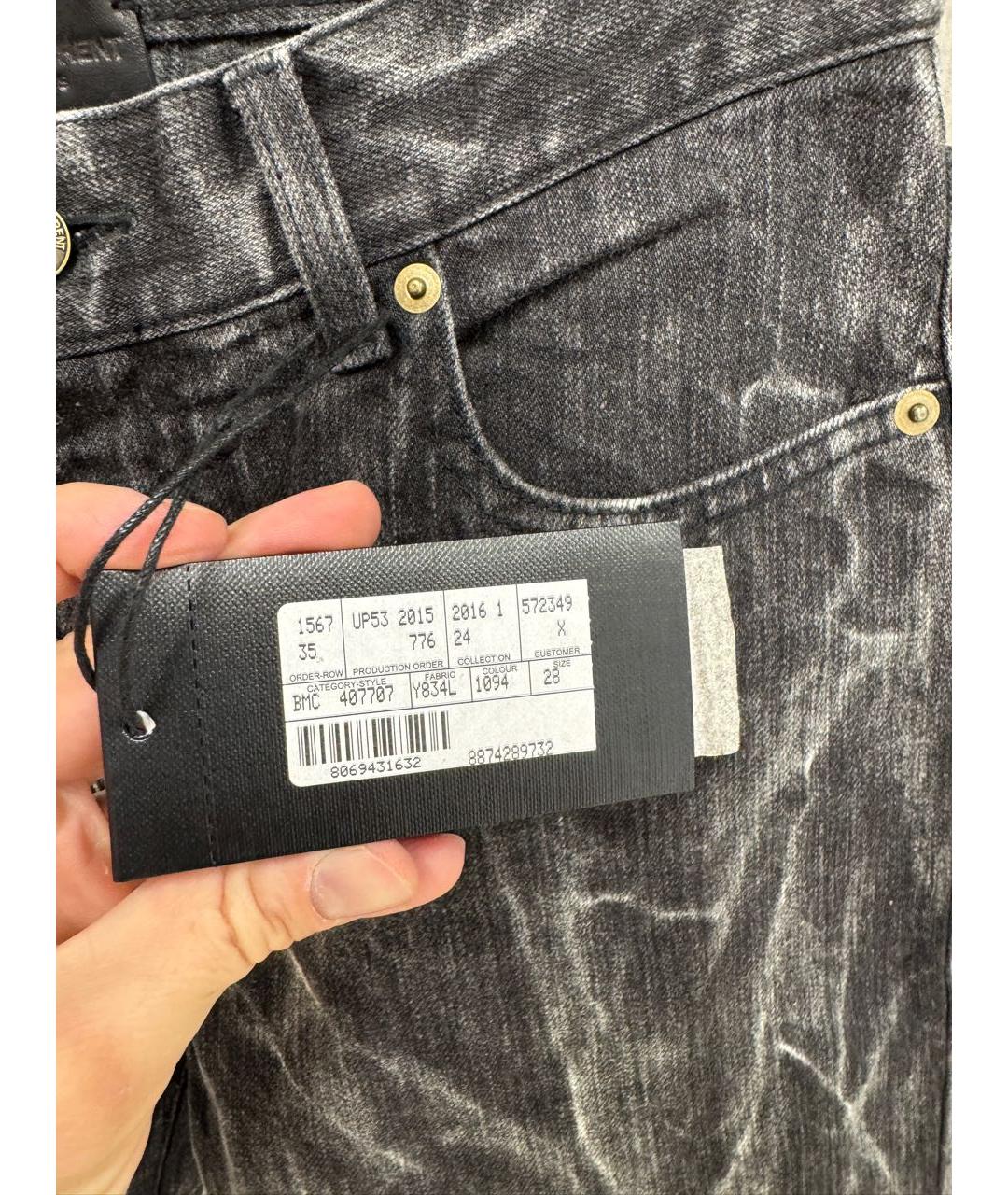 SAINT LAURENT Антрацитовые хлопковые прямые джинсы, фото 4