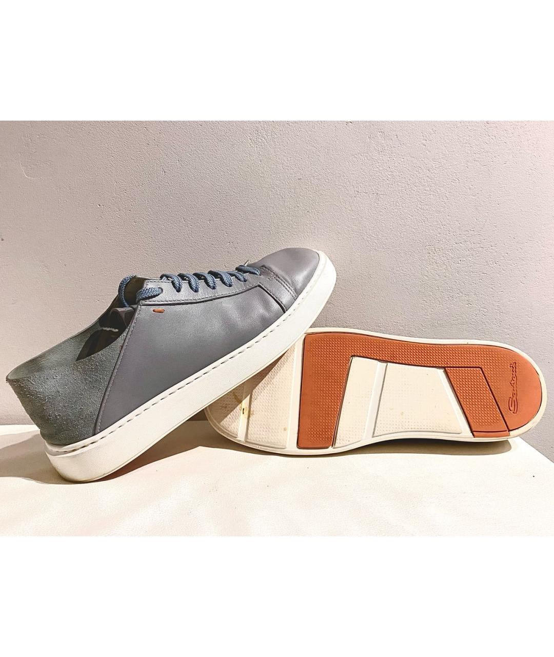 SANTONI Серые кожаные низкие кроссовки / кеды, фото 5