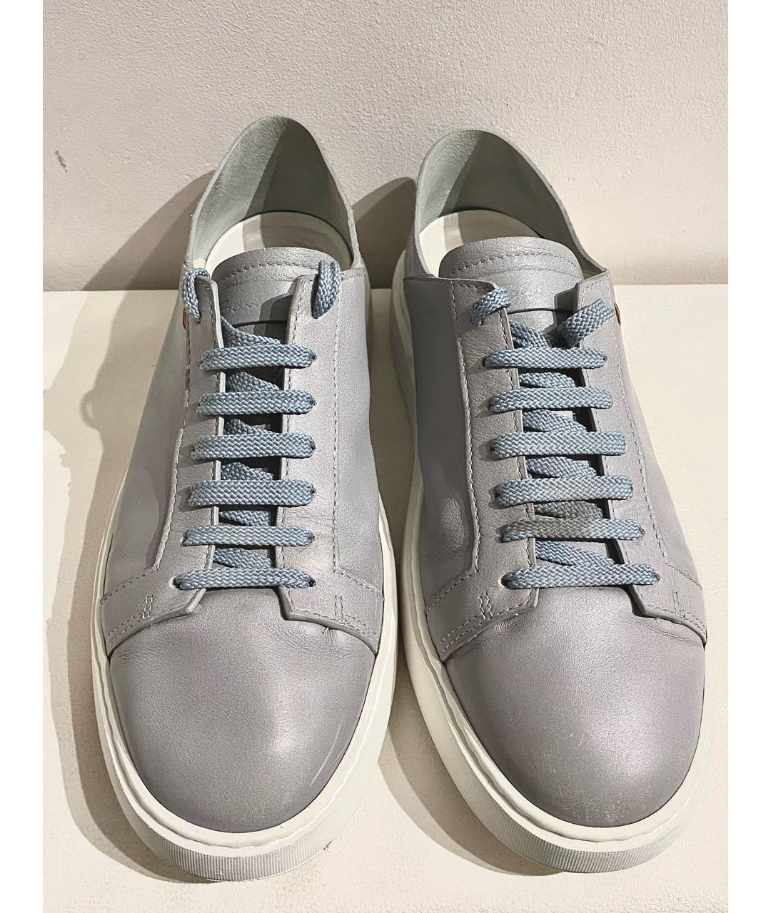 SANTONI Серые кожаные низкие кроссовки / кеды, фото 2