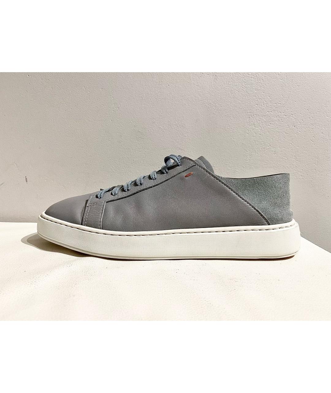 SANTONI Серые кожаные низкие кроссовки / кеды, фото 9