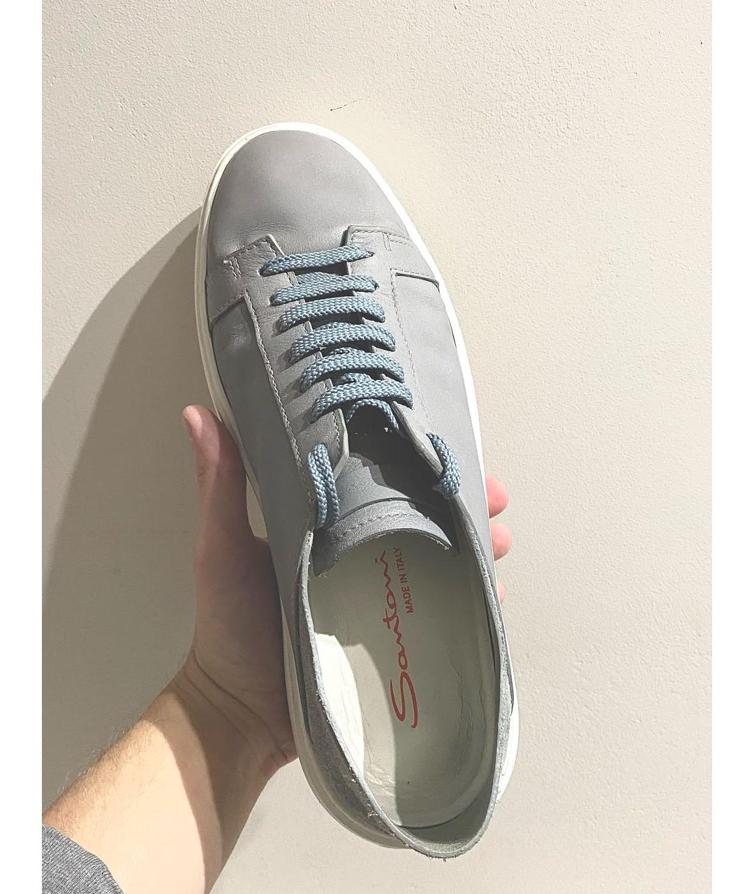 SANTONI Серые кожаные низкие кроссовки / кеды, фото 6