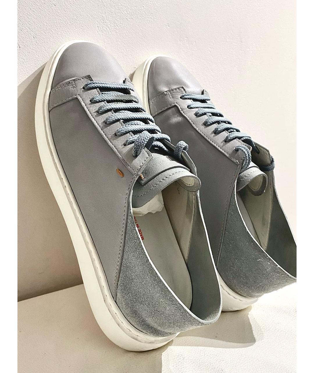 SANTONI Серые кожаные низкие кроссовки / кеды, фото 3