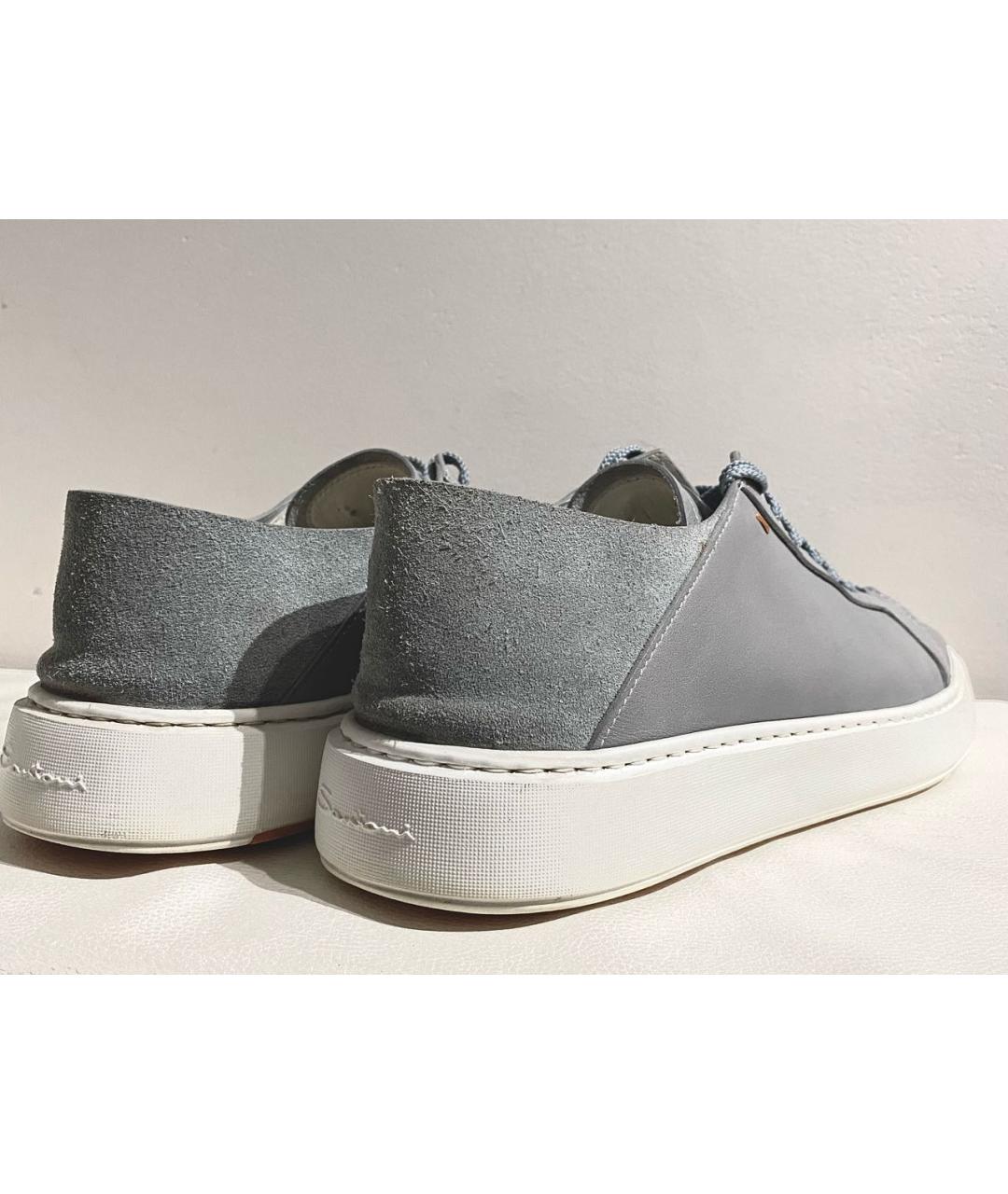 SANTONI Серые кожаные низкие кроссовки / кеды, фото 4