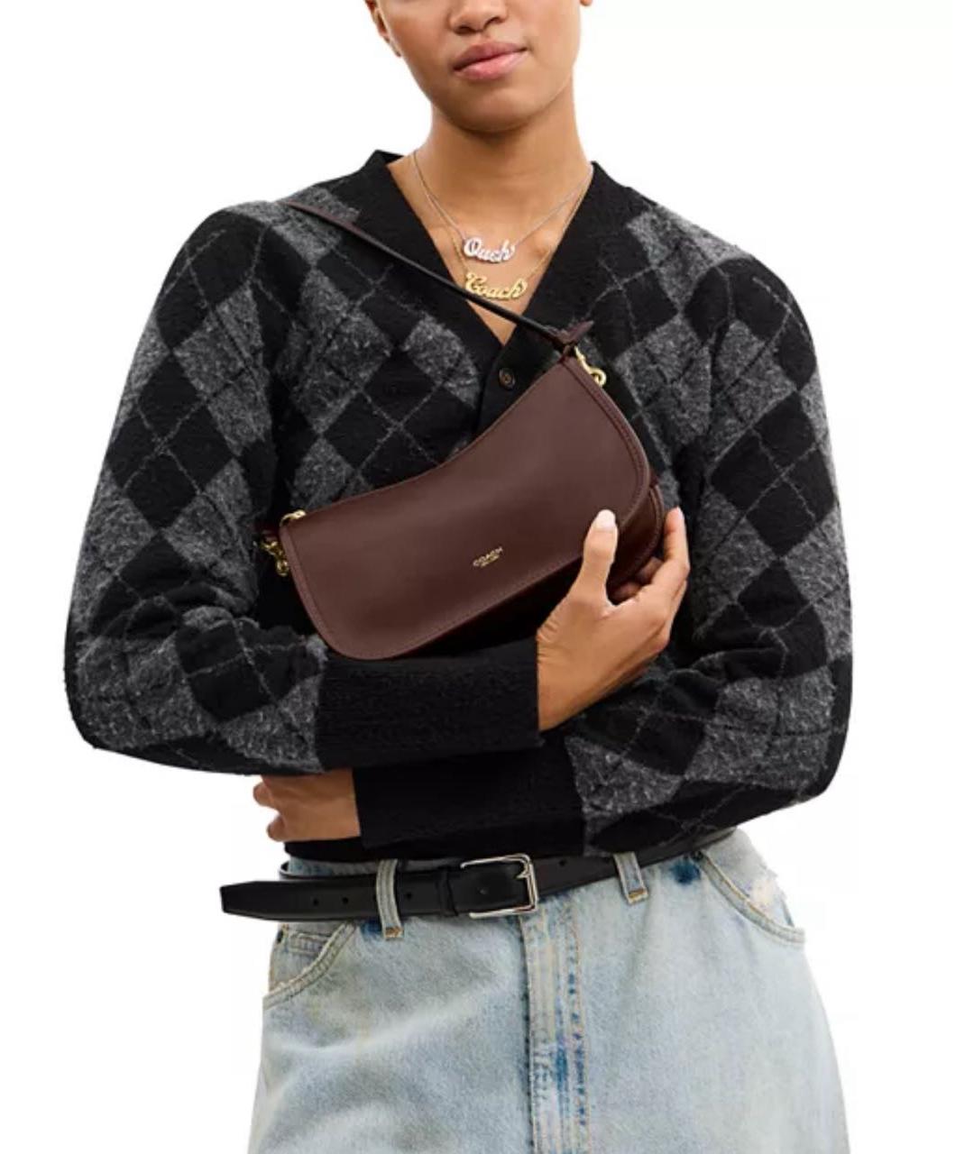 COACH Коричневая кожаная сумка через плечо, фото 6