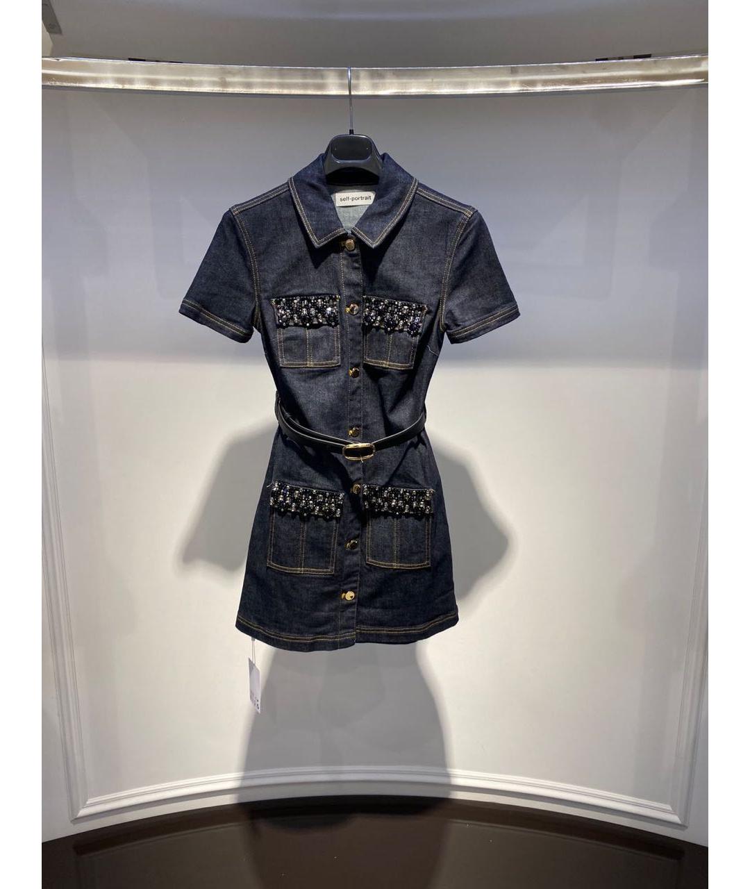 SELF-PORTRAIT Синее хлопковое повседневное платье, фото 3