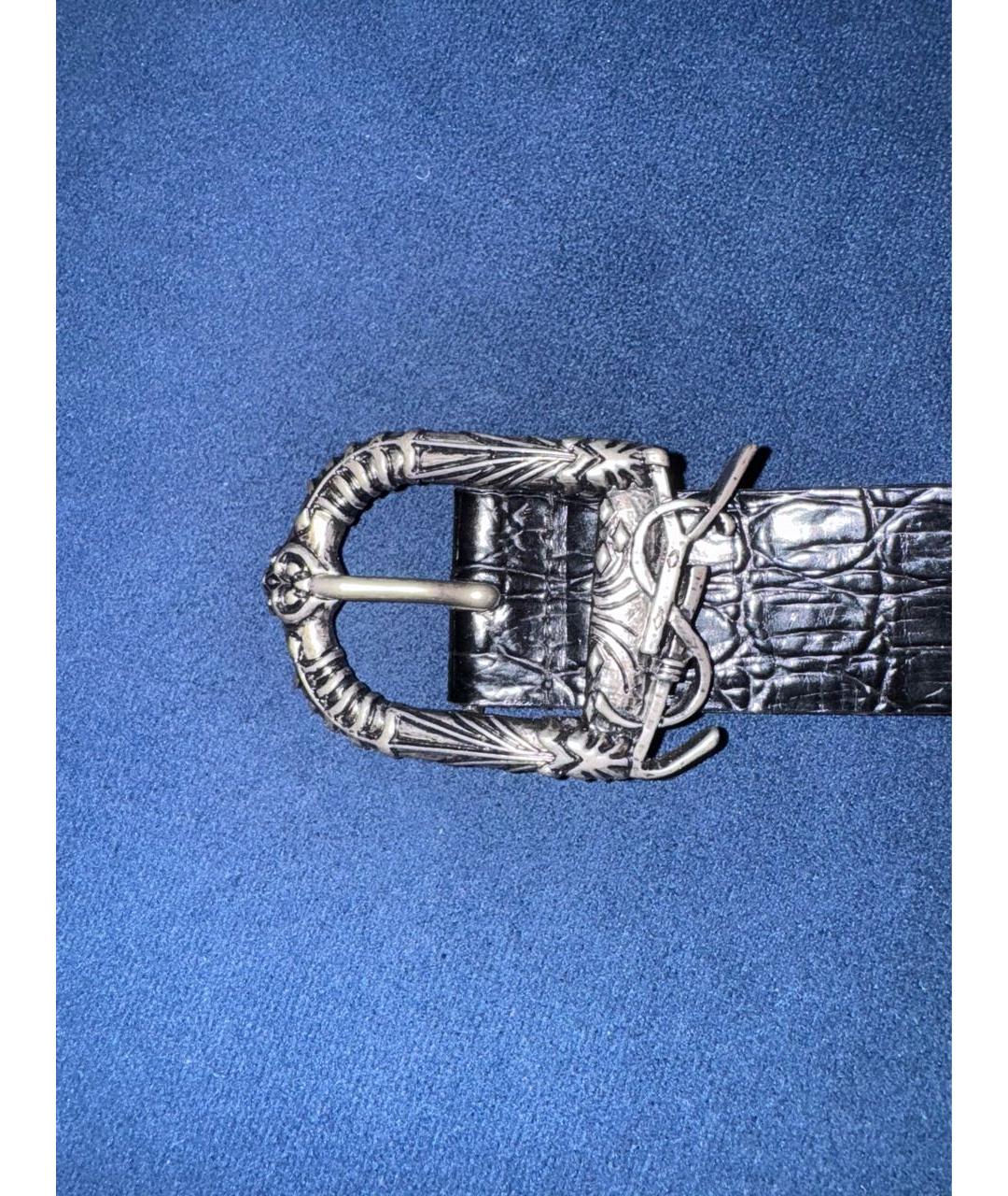 SAINT LAURENT Черный ремень из лакированной кожи, фото 2