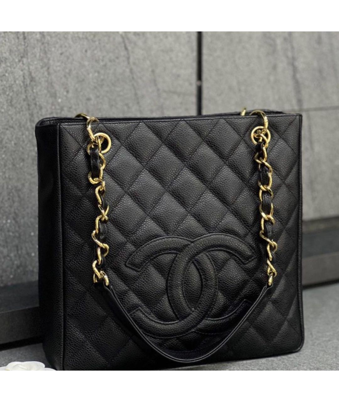 CHANEL Черная кожаная сумка тоут, фото 6