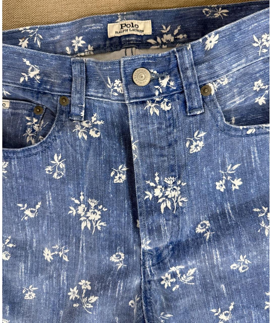 POLO RALPH LAUREN Голубые хлопко-эластановые джинсы слим, фото 5