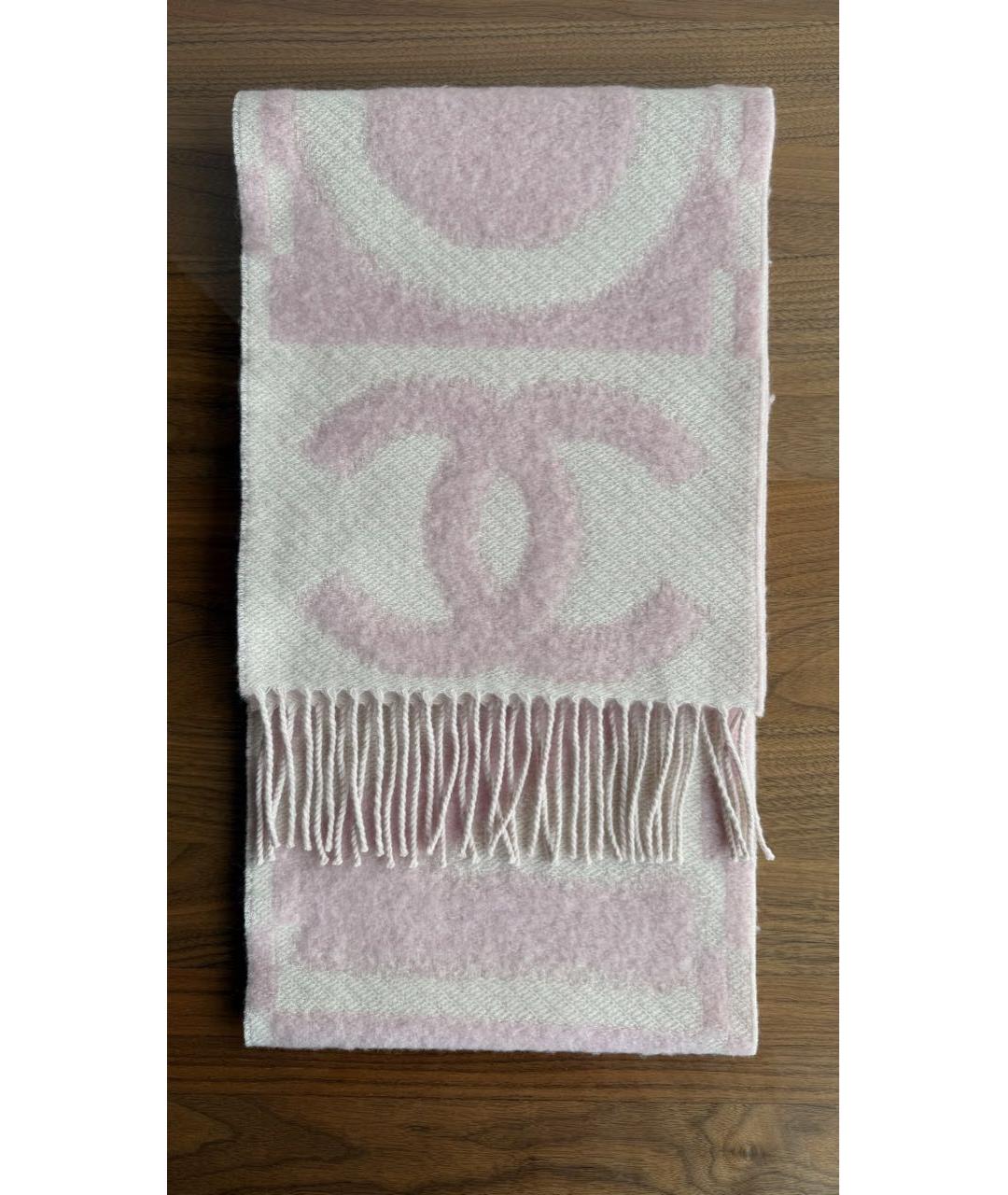 CHANEL Розовый шерстяной шарф, фото 5