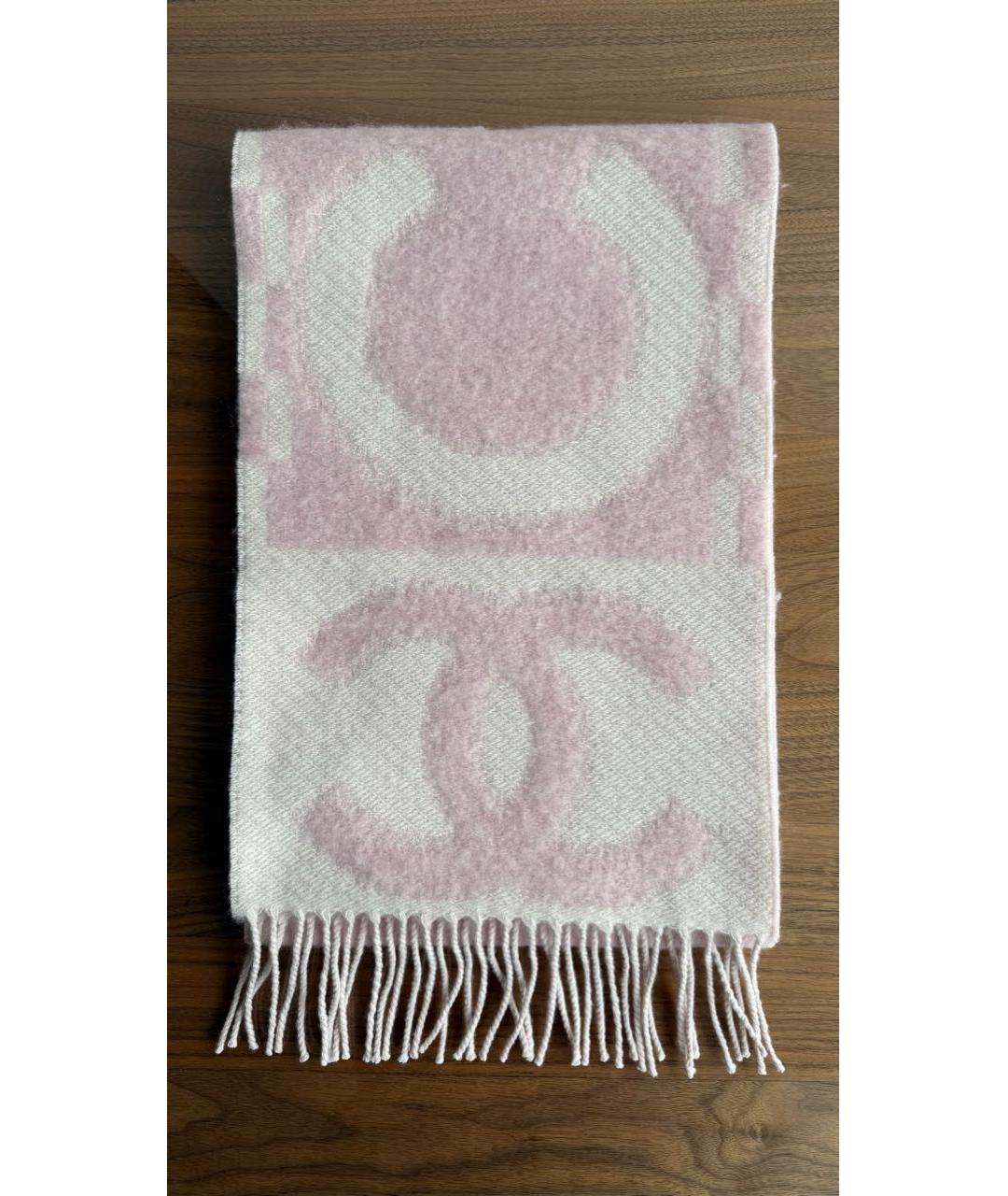 CHANEL Розовый шерстяной шарф, фото 4