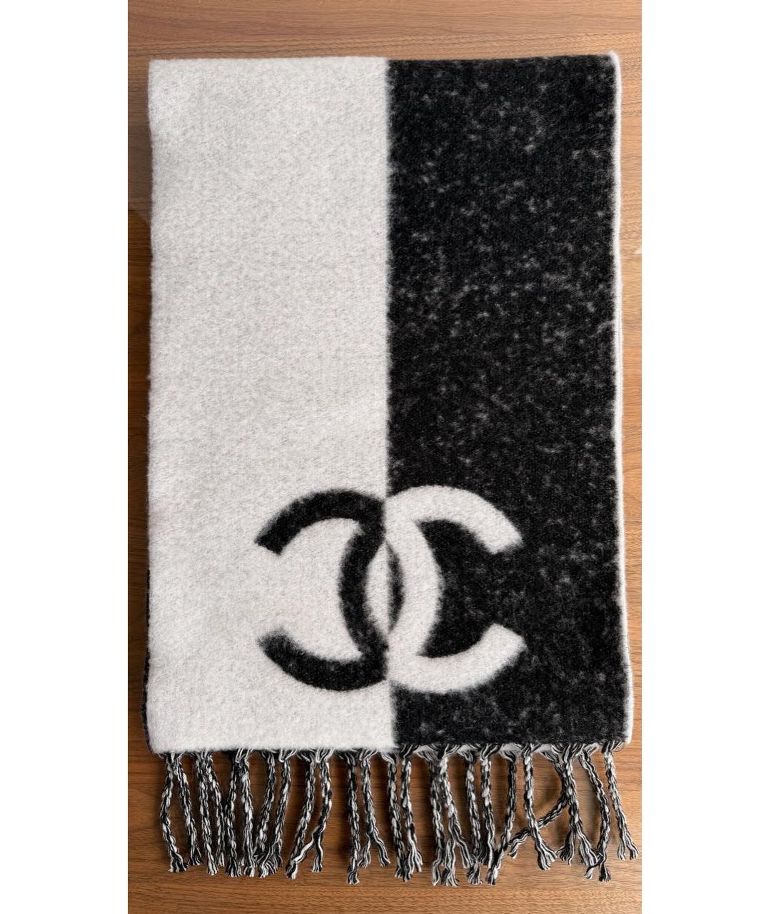 CHANEL Черный шерстяной шарф, фото 2