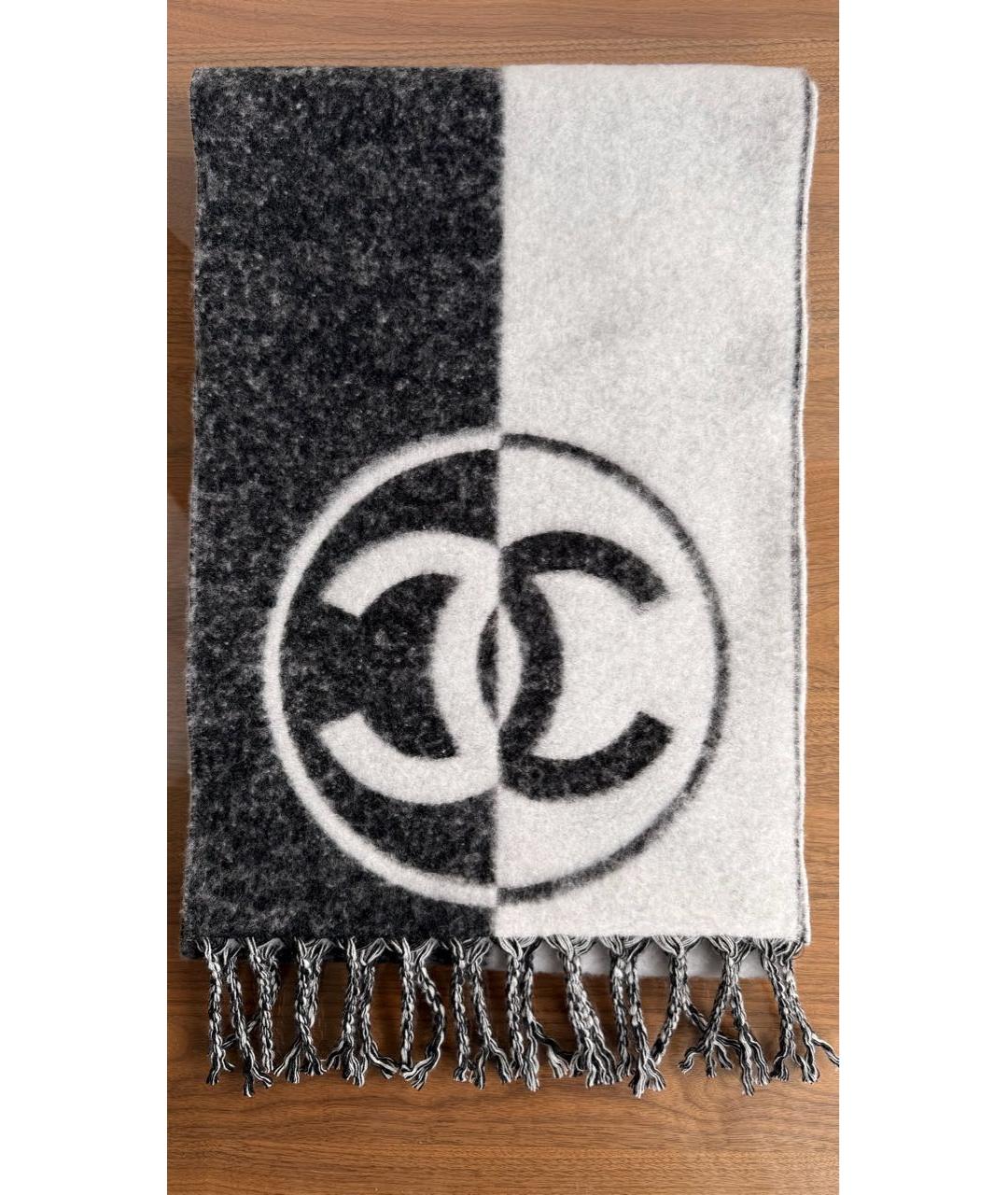 CHANEL Черный шерстяной шарф, фото 4