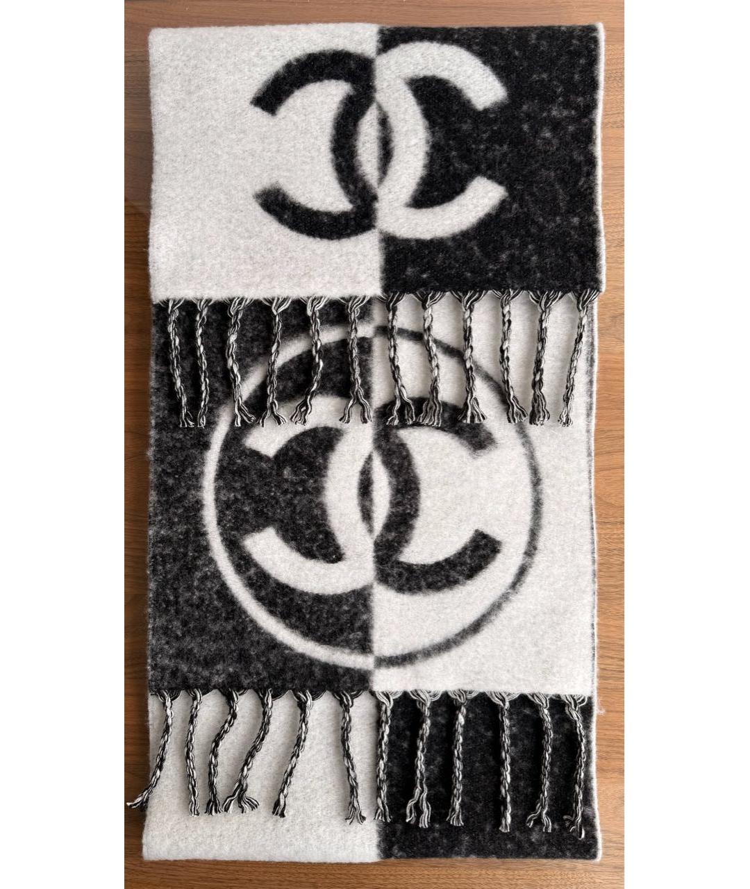CHANEL Черный шерстяной шарф, фото 5