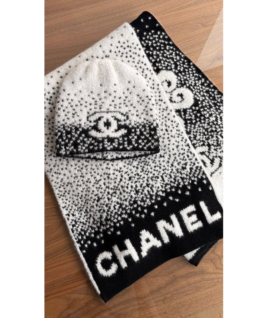 CHANEL Черный шерстяной шарф, фото 9