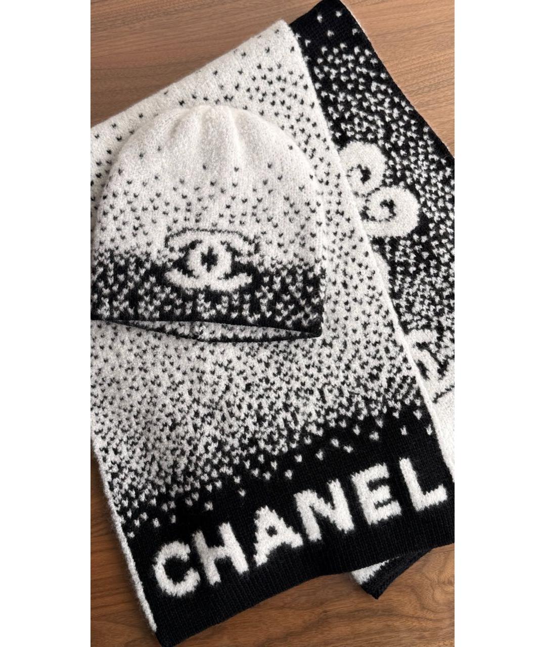 CHANEL Черный шерстяной шарф, фото 2