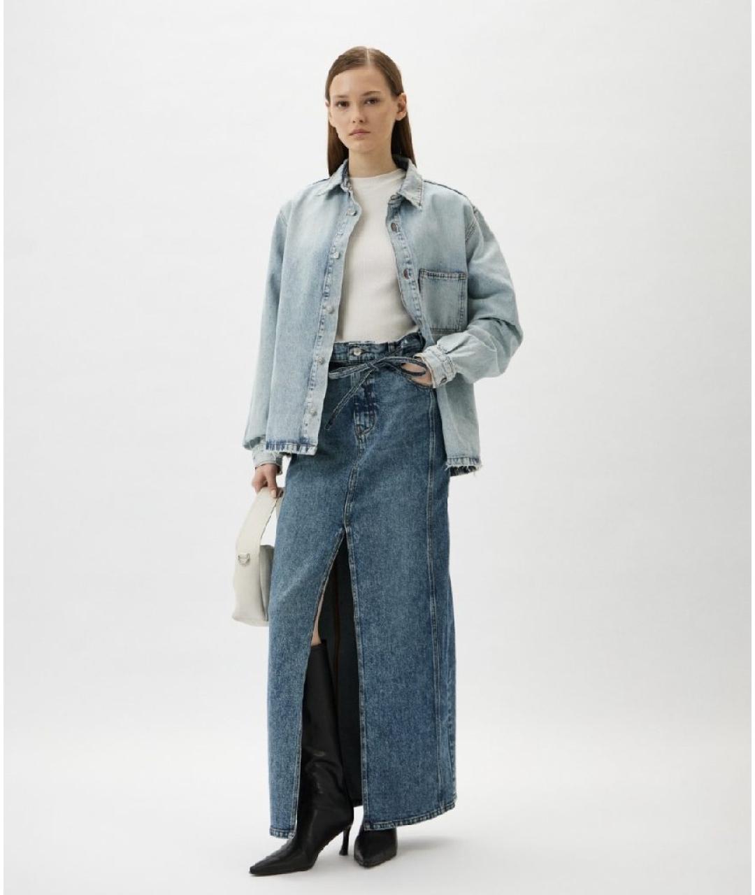 HUGO Синяя хлопковая юбка макси, фото 3