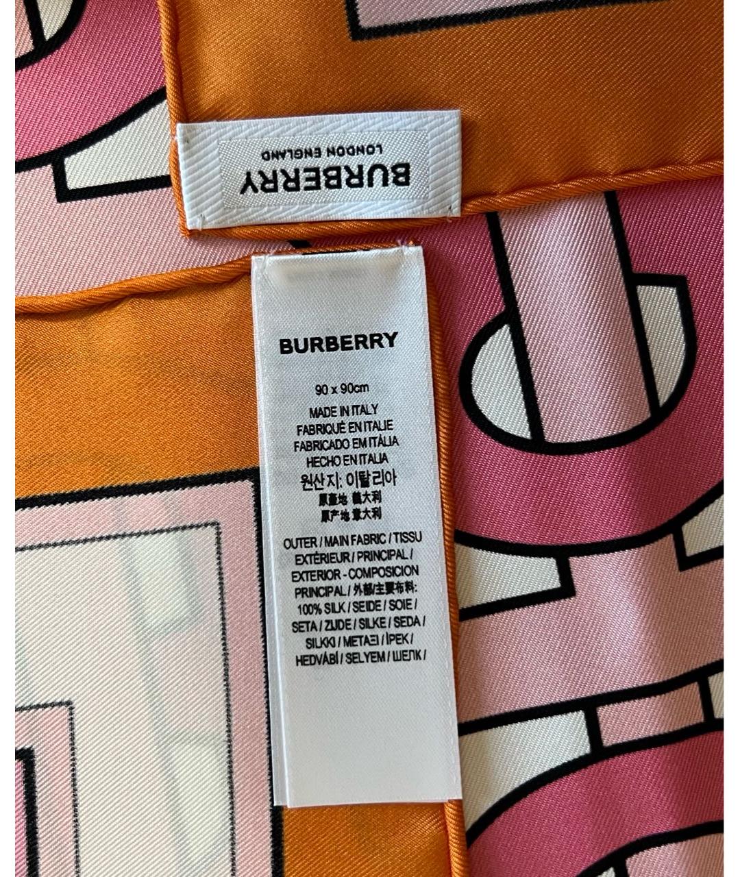 BURBERRY Розовый шелковый платок, фото 3