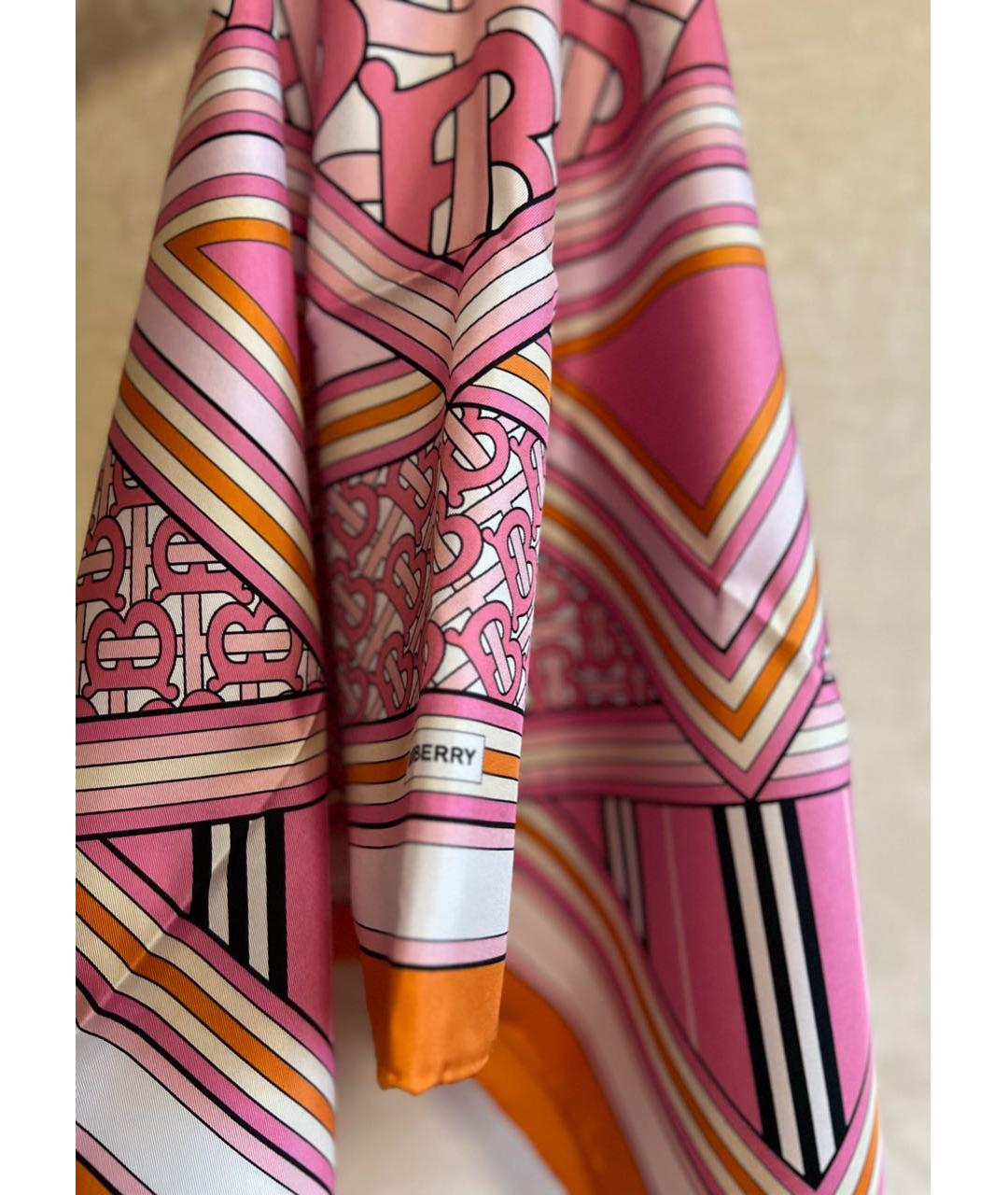 BURBERRY Розовый шелковый платок, фото 7