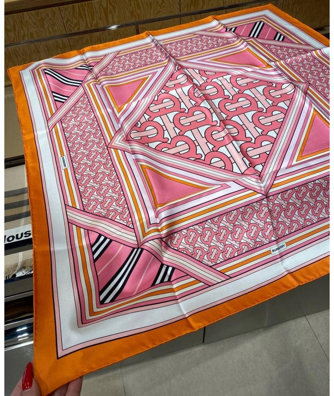 BURBERRY Розовый шелковый платок, фото 8