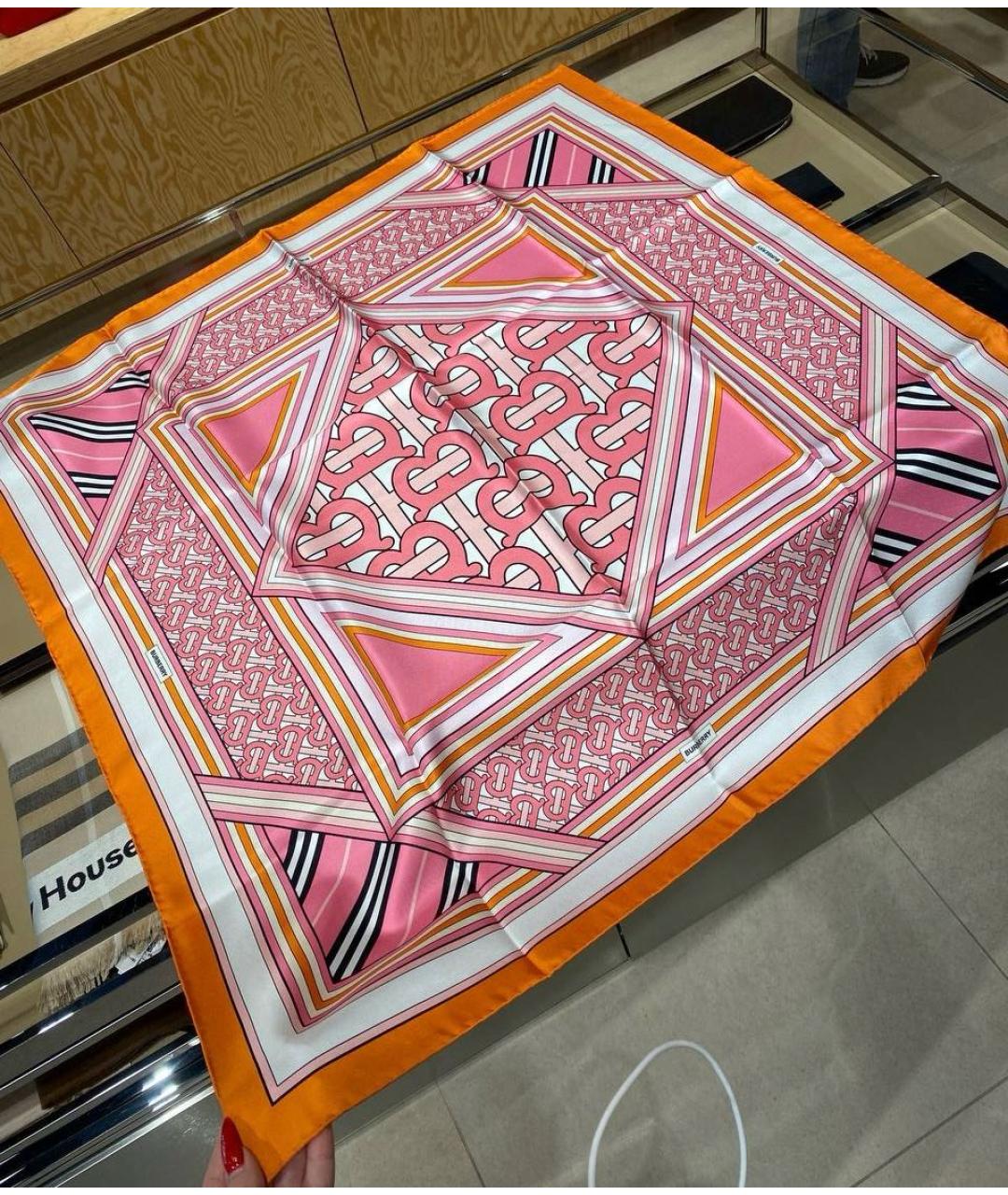 BURBERRY Розовый шелковый платок, фото 2