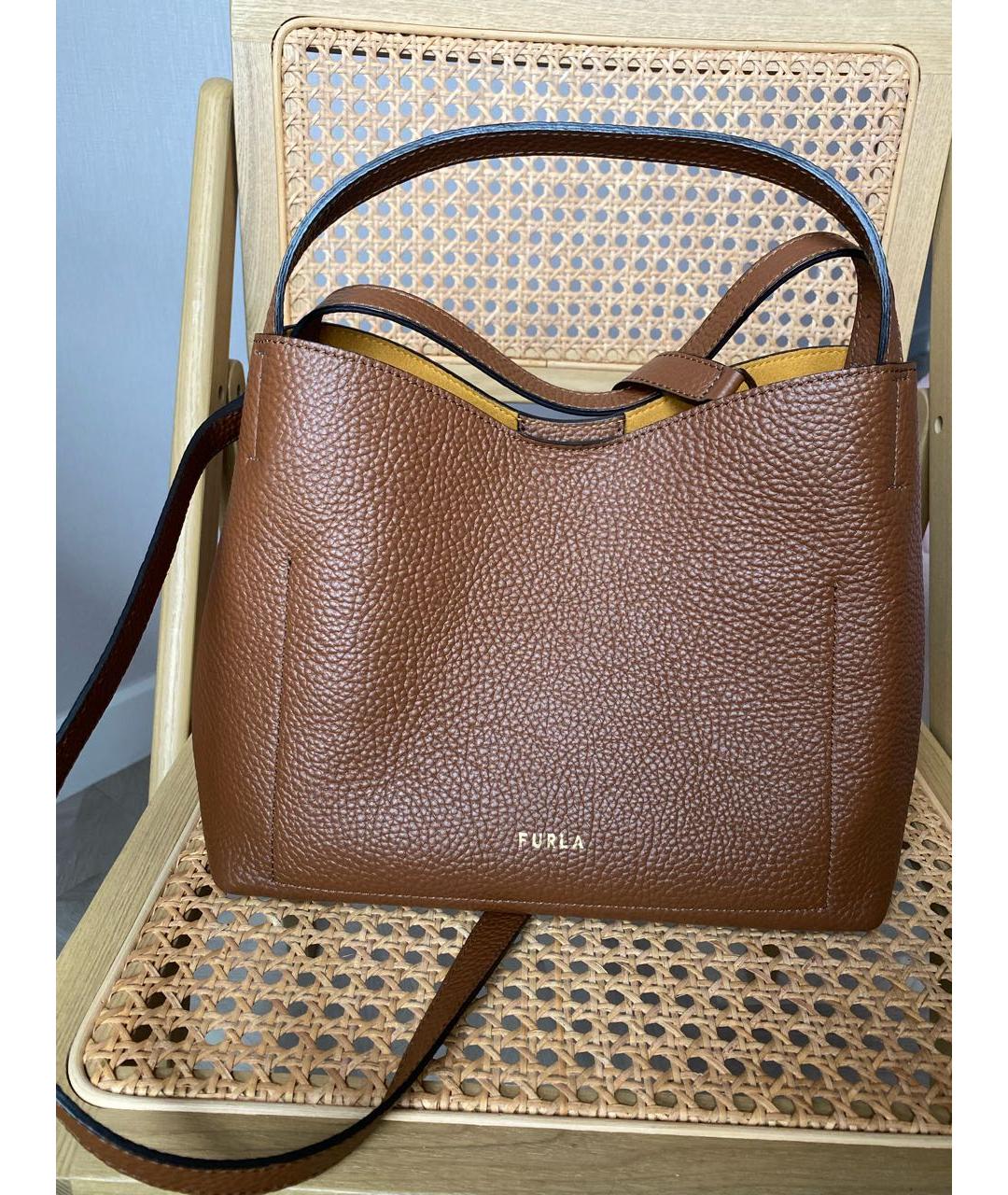 FURLA Коричневая кожаная сумка тоут, фото 3